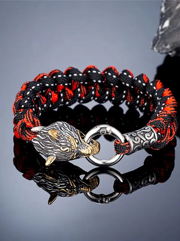 Handmade paracord and stainless steel Viking style bracelet