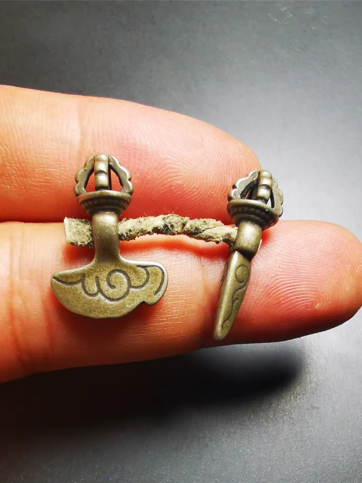 Gandhanra Antique Tibetan Amulet,Mini Phurba and Kartika(knife of the dakinis) ,for Prayer Bead Counter,Mala Accessories