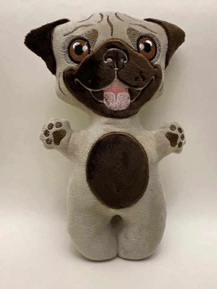 ITH Dog Pug toy soft stuffed in the Hoop Digital Design for Machine Embroidery