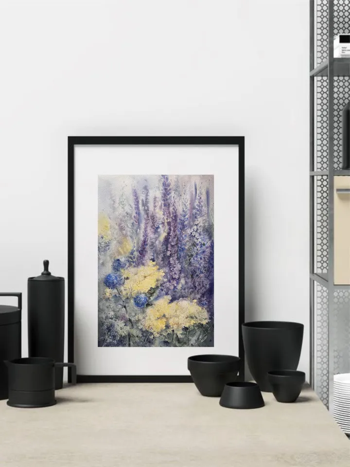 Wildflowers Original Painting Floral Watercolor Meadow Painting Field Wall Art