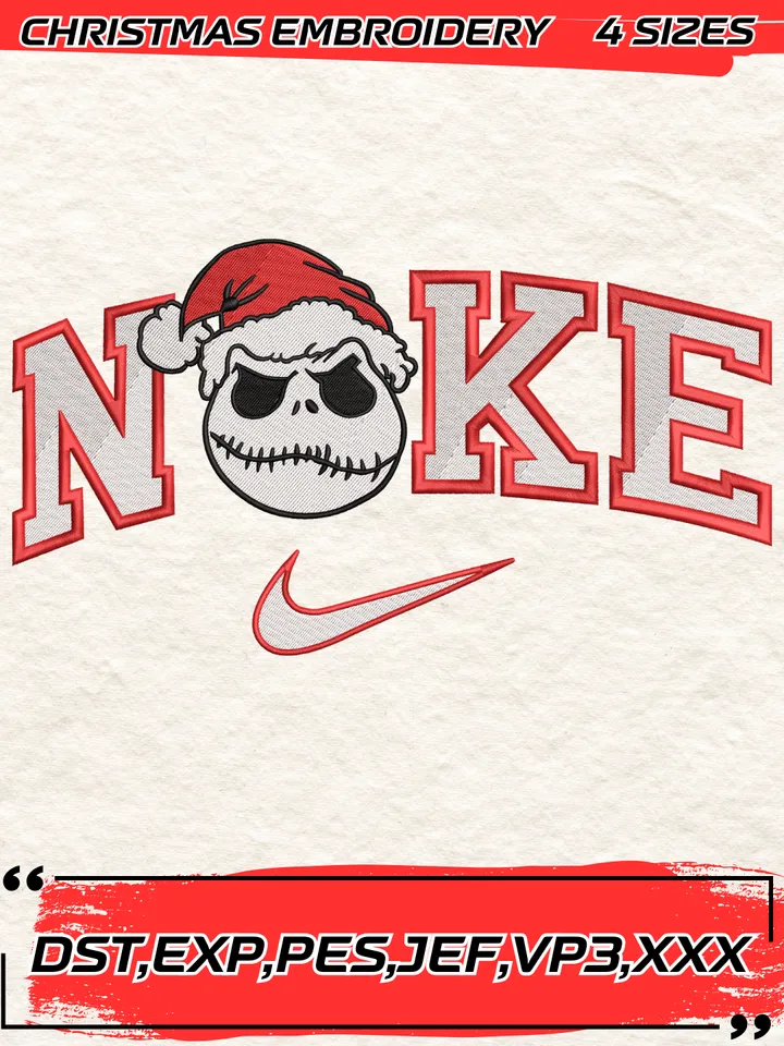 Swoosh Jack Xmas Christmas Embroidery Design,Christmas Embroidery Design,4 Sizes,Digital Download