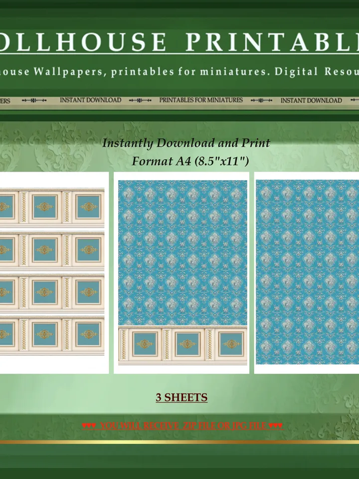 Wallpapers- Set 5-v2 | Printables for Dollhouses and Unique Miniature Projects | Digital Downloads | in Scale 1/12th