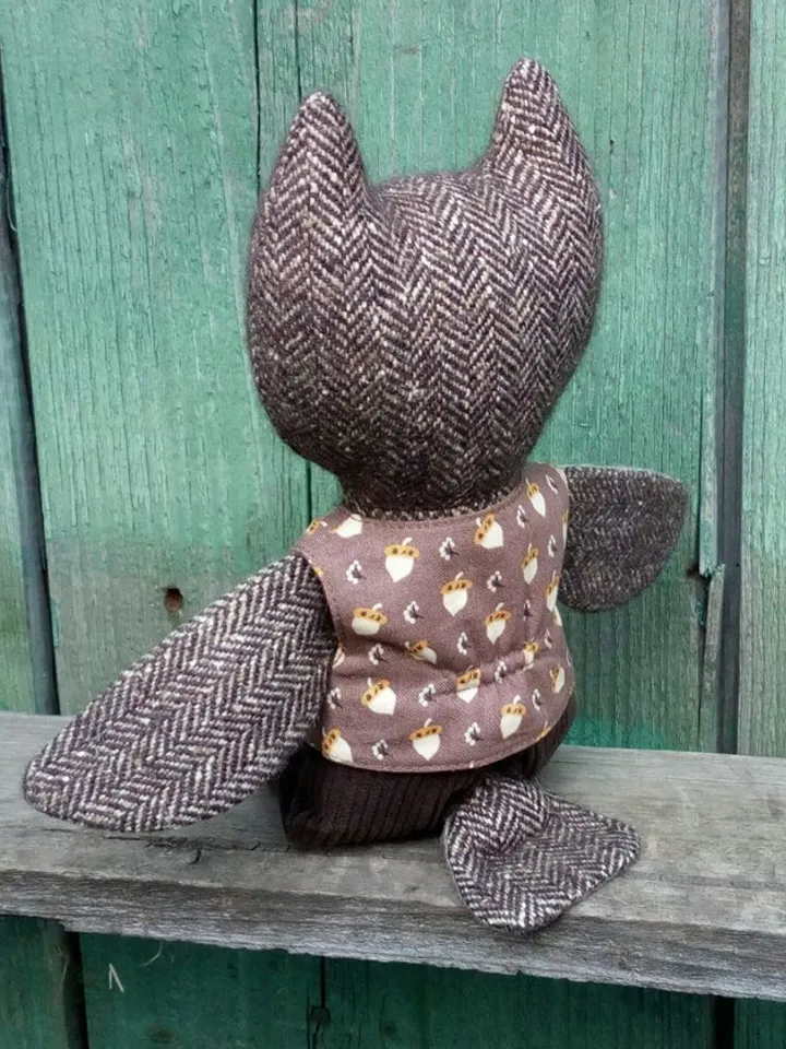 Owl boy, textile plush doll, handmade wool owl, stuffed bird toy