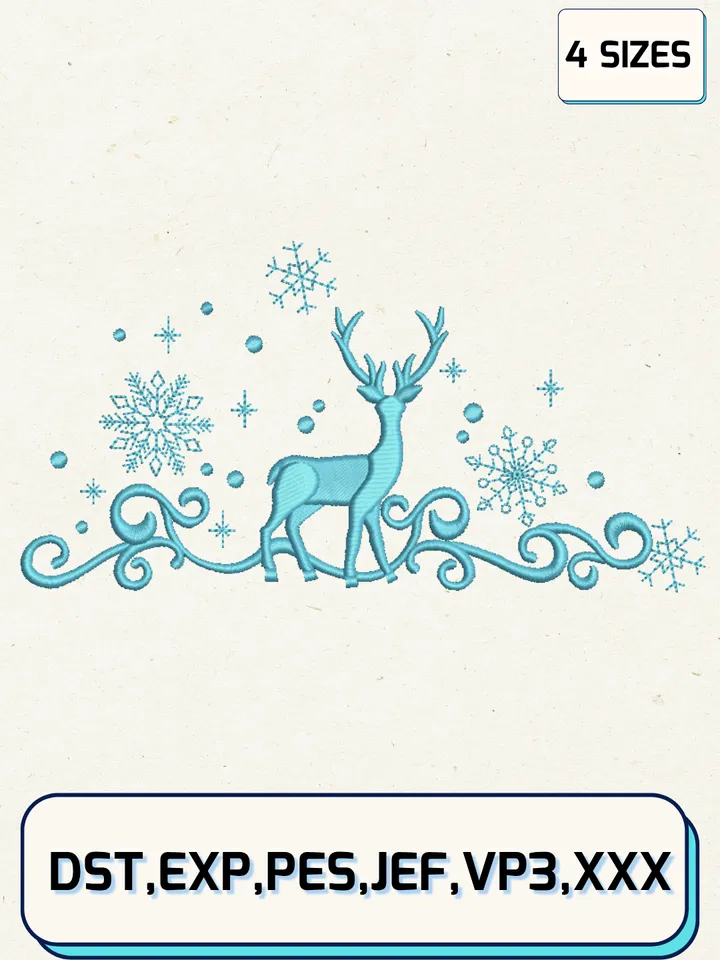 Christmas Deer Embroidery Design,Christmas Embroidery Designs,Machine Embroidery Files,4 Sizes