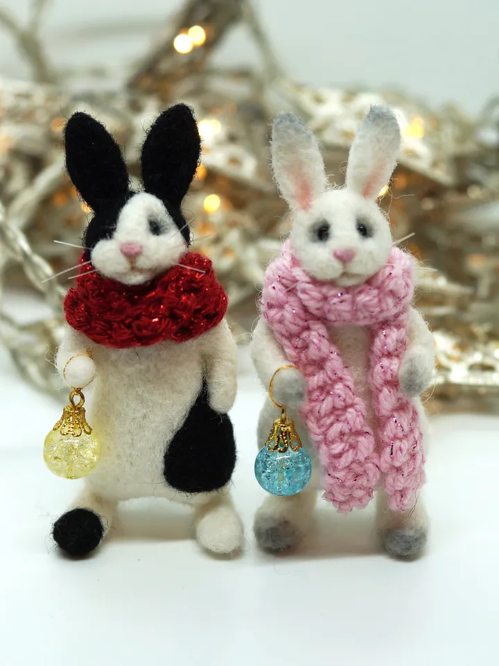 Oswald the rabbit, needle felted black and white rabbit, Christmas gift, made to order