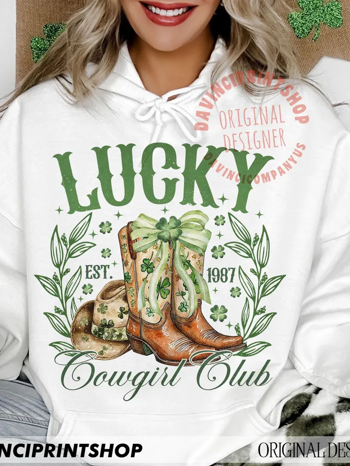 Lucky Cowgirl Png, Western St. Patrick's png, St. Patrick's Day png, Lucky png, Happy Go Lucky png, Shamrock png, Cowgirl png, Western png
