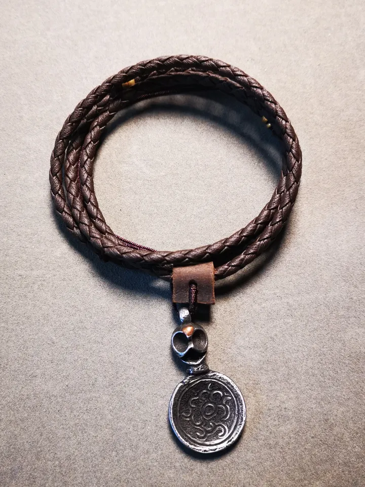 Gandhanra Handmade Buddhist Amulet,Skull Sītavana and Flame Pendant,Cold Iron inlaid Copper