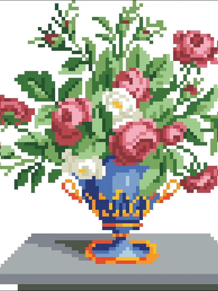 Antique Cross Stitch Pattern Small Bouquet of Roses in a Vase Digital Download PDF