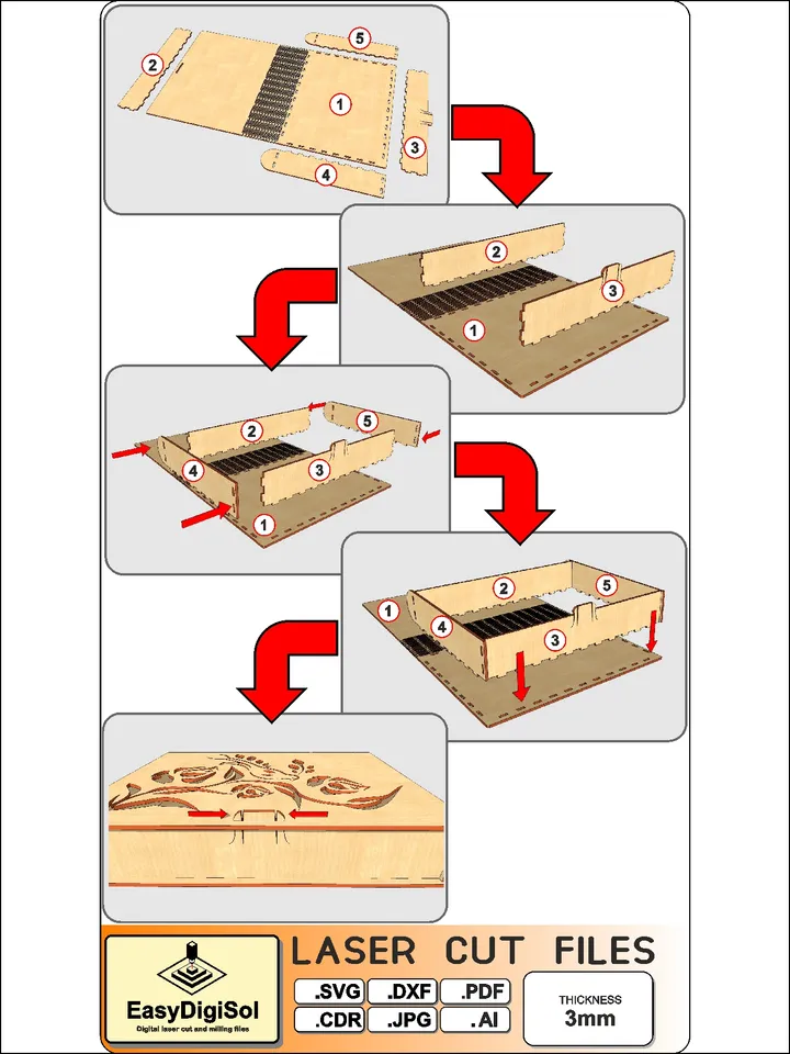 Wooden Gift Box Roses Digital Template for Laser Cutting Crafting