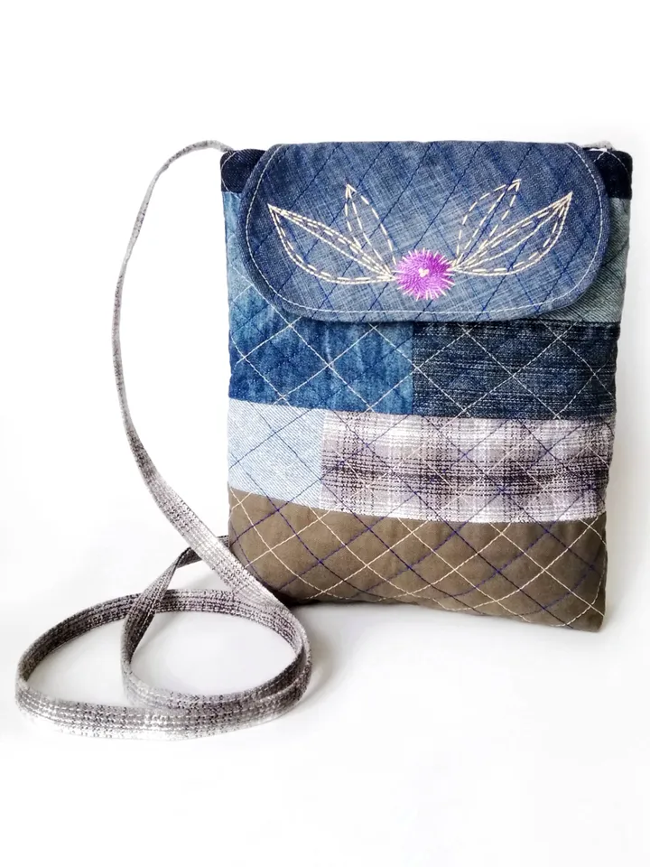 Handmade Denim Shoulder Hand Embroidered Bags for Women - Patchwork Crossbody Handbags: Unique Fabric Purses Handcrafted. FREE SHIPPING!