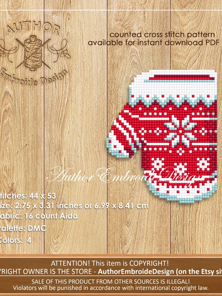 Christmas corner bookmark cross stitch pattern PDF download Nordic mitten cross stitch chart, Christmas bookmark pattern digital PDF #B388