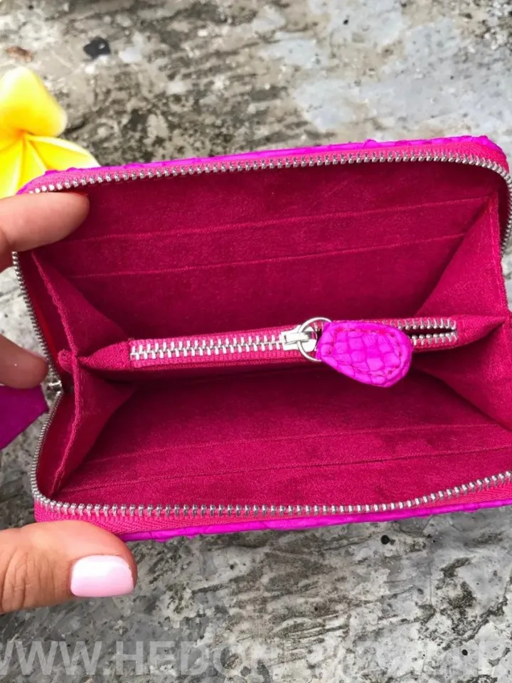 Genuine python skin fuchsia wallet | Small wallet | Exotic leather wallet | Women wallet | Snake trendy Wallet | Snakeskin designer wallet