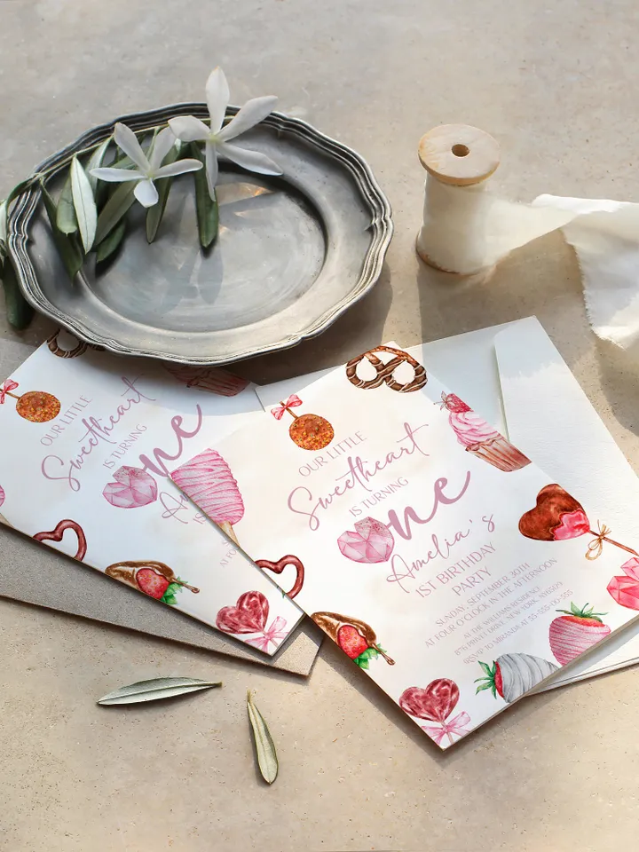 Valentine 1st Birthday Invitation Sweetheart 1st Birthday Sweet Treats Baby Birthday Invitation; Valentines Day Party