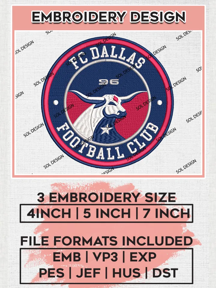 FC Dallas Football Club Team Logo Embroidery Design, MLS FC Dallas Logo Embroidery Files, Soccer Team Machine Embroidery, Machine Embroidery Design