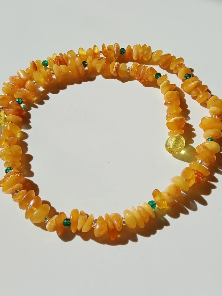 Natural Amber Necklace Choker necklace
Casual Boho Yellow Gemstone Jewelry
with Green Beads minimalism necklace
Gift daughter for girl women