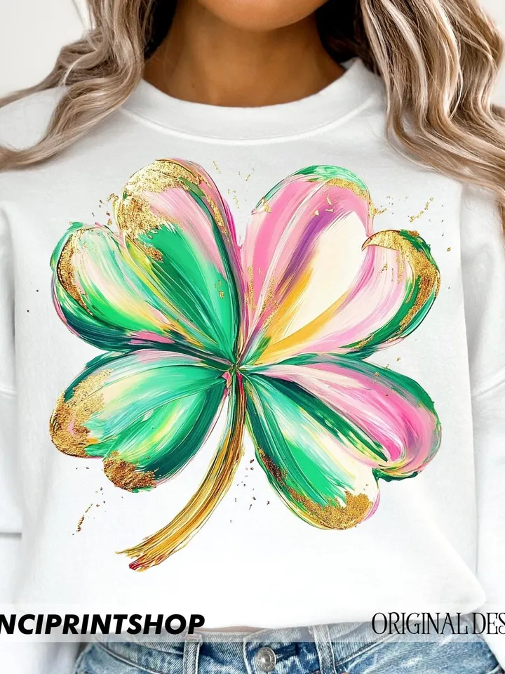 St. Patrick's Day Brushstroke Shamrock PNG, Four Leaf Clover Sublimation Design, St. Patty's Day png, Shamrock png, DTF Transfer for Crafts