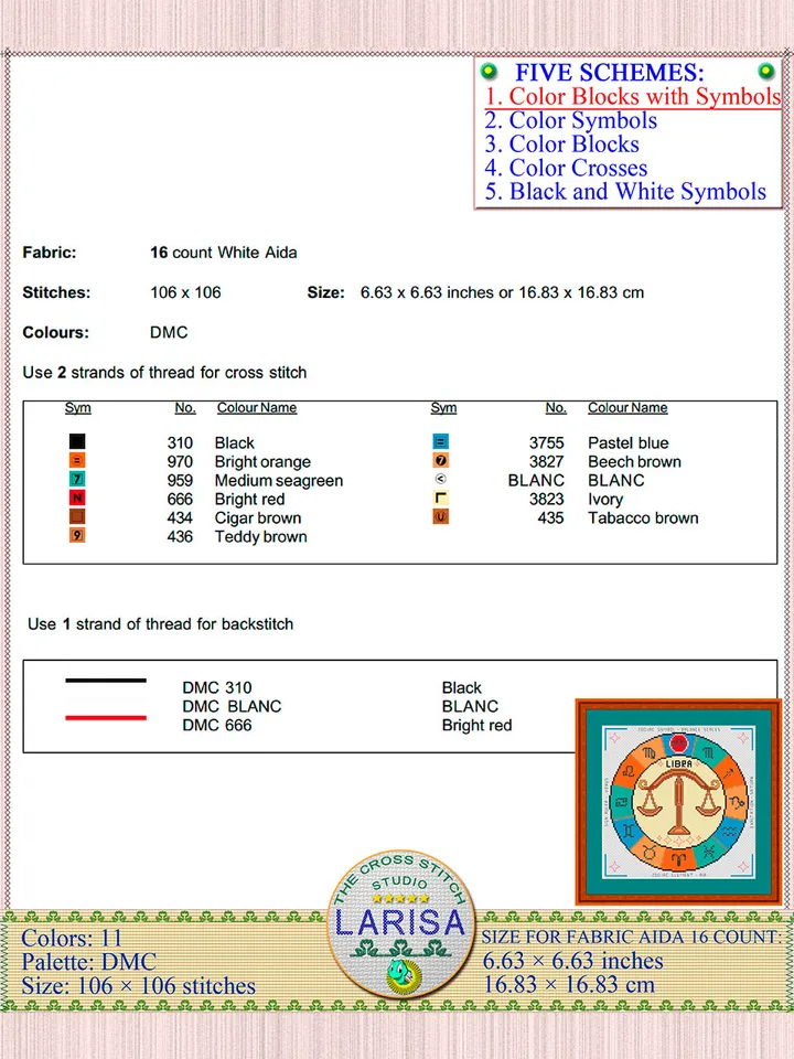 Libra Cross Stitch Pattern | Libra Zodiac Sign