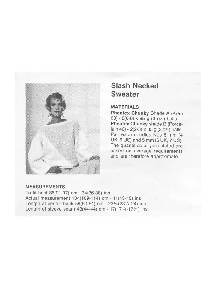 Vintage Knitting Pattern 241 Slash Necked Sweater Pullover Women