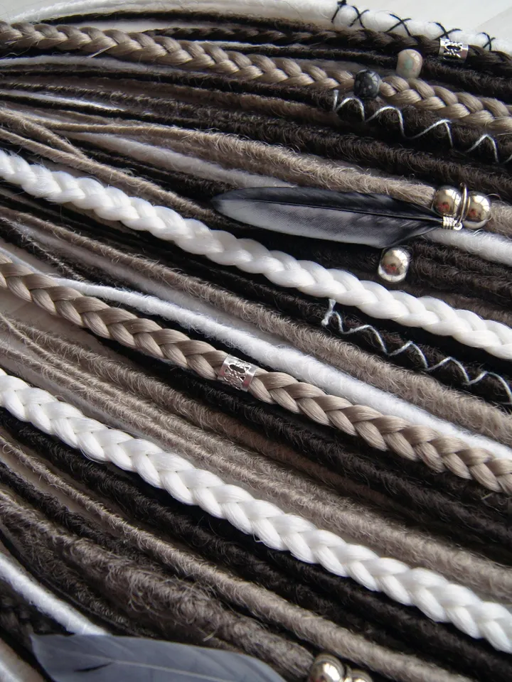 Smooth Dreadlock Extensions Set Synthetic Dreads Statement hair in Natural Brown and White Gray Shades, Boho Dreadlock Hair Extensions