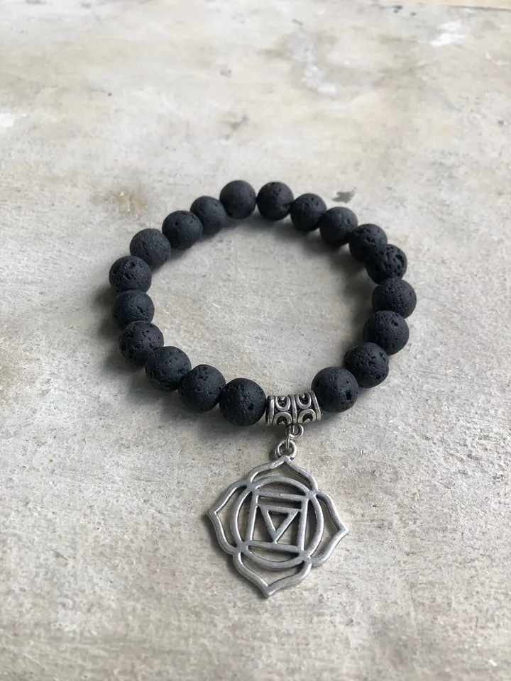 Genuine Lava Stone Cakra Pendant Spiritual Bali Bracelet | Yoga Bracelet | Yoga Jewerly | Spiritual Jewerly |Oil Aromatherapy Bracelet Black