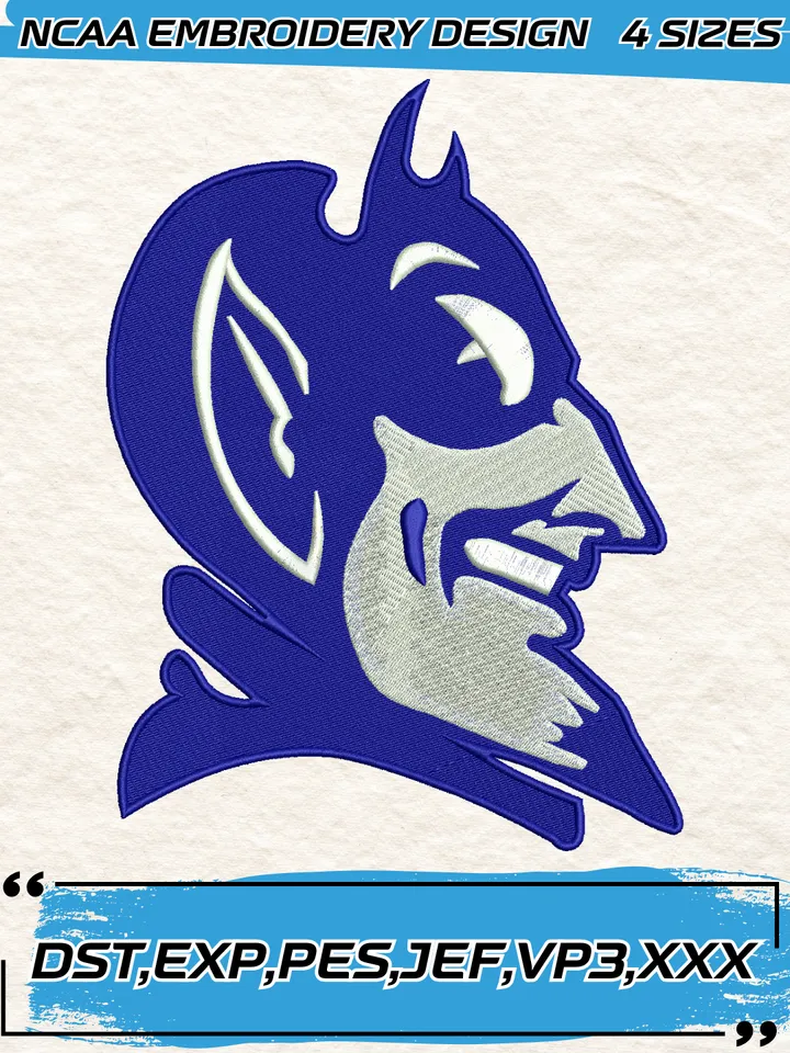 Duke Blue Devils Mascot Embroidery Design,NCAA Logo Embroidery Design,Machine Embroidery Design File,4 Sizes, Digital Download