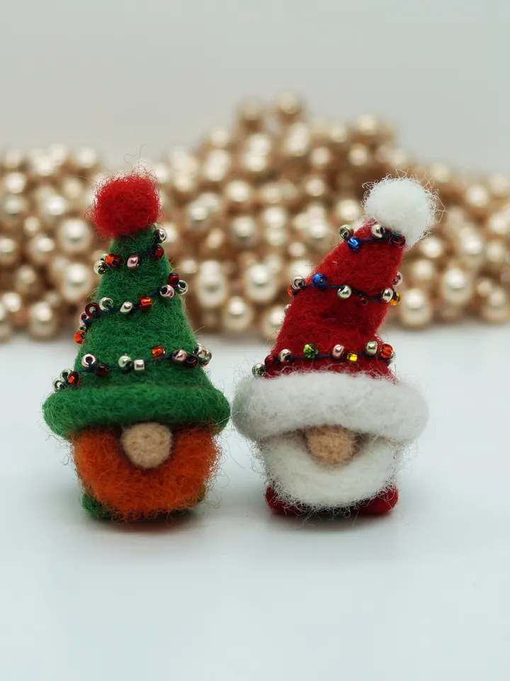 Miniature needle felted gnome, redhead gnome, ginger gnome, Christmas tree gnome, ready to ship from the USA