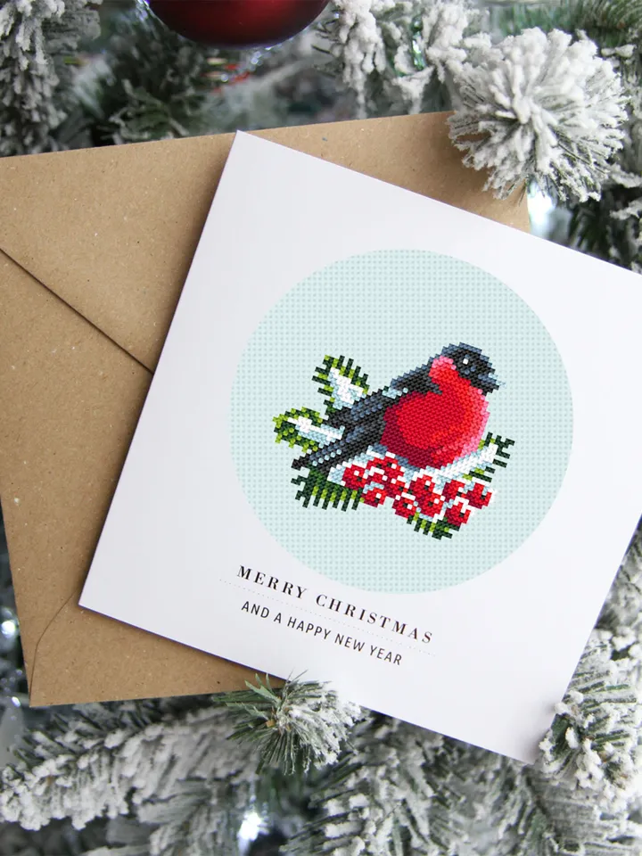 Bullfinch cross stitch pattern download PDF Christmas cross stitch chart, Simple beginner stitch, Christmas bird pattern digital PDF #N12