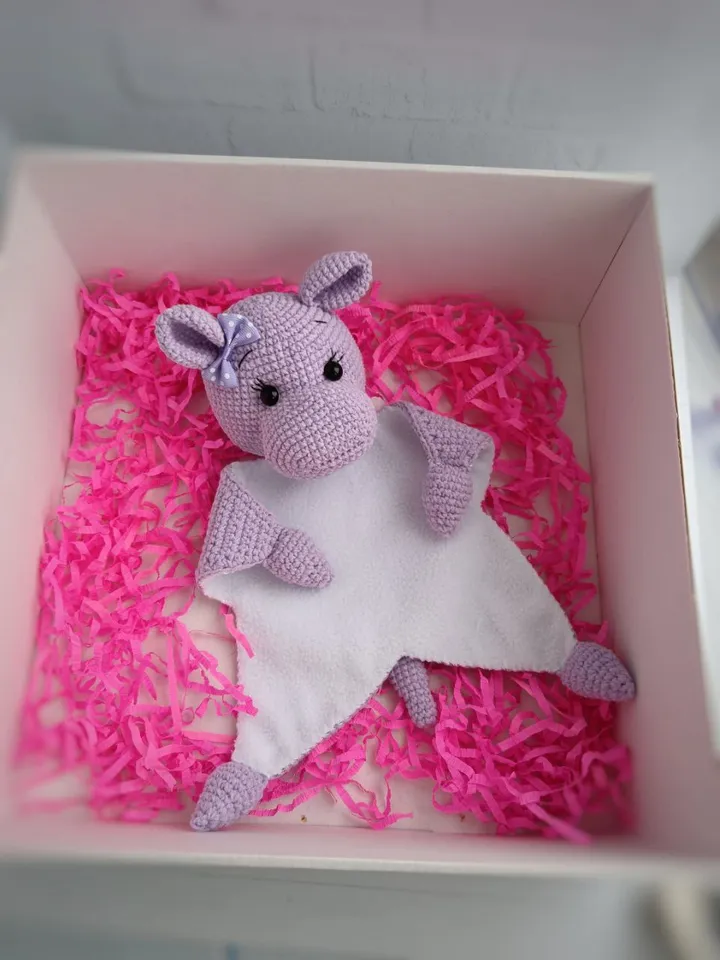 Baby Cotton Crocheted Comforter hippo, Crocheted hippo Toy