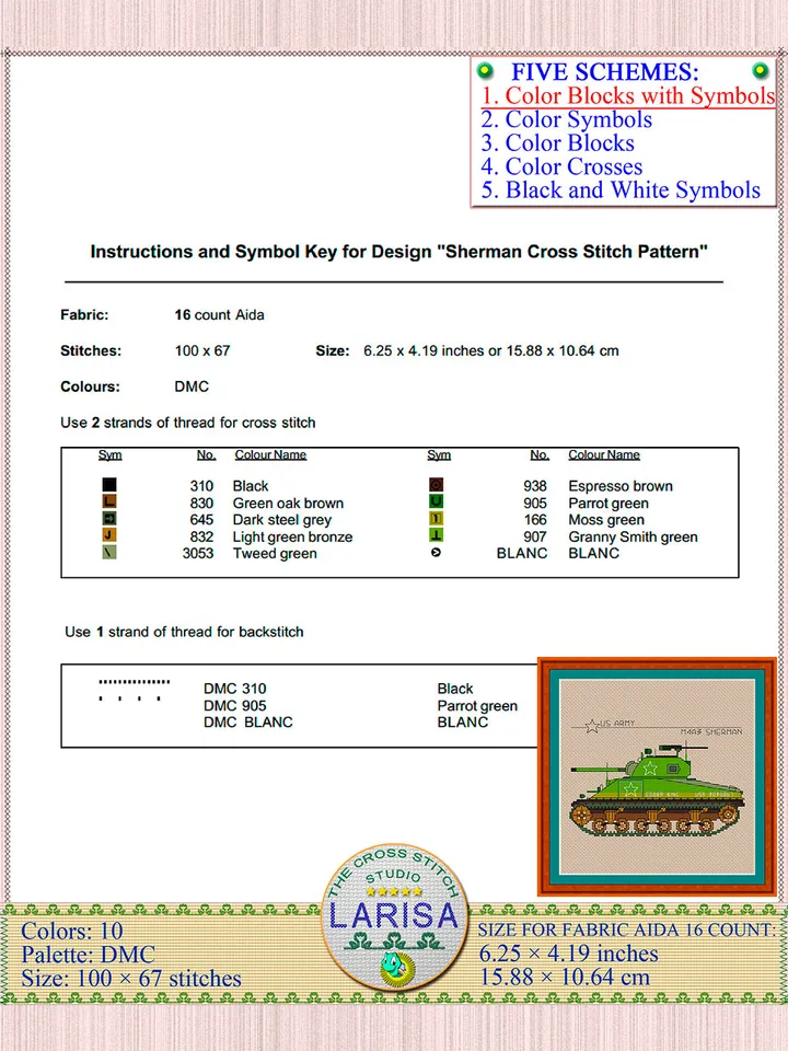 M4 Sherman Cross Stitch Pattern | Medium Tank Sherman Chart
