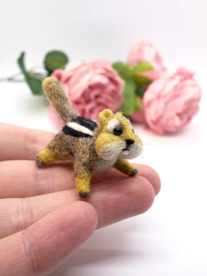 Cashew the chipmunk, miniature needle felted animal, gift for her, tiny chipmunk, made to order