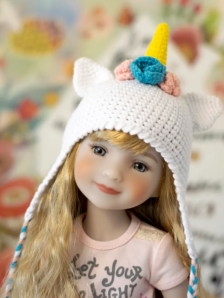 Unicorn hat with ears for doll Ruby Red Fashion Friends doll 14.5 inch, RRFF Halloween costume, Ruby Red doll clothes