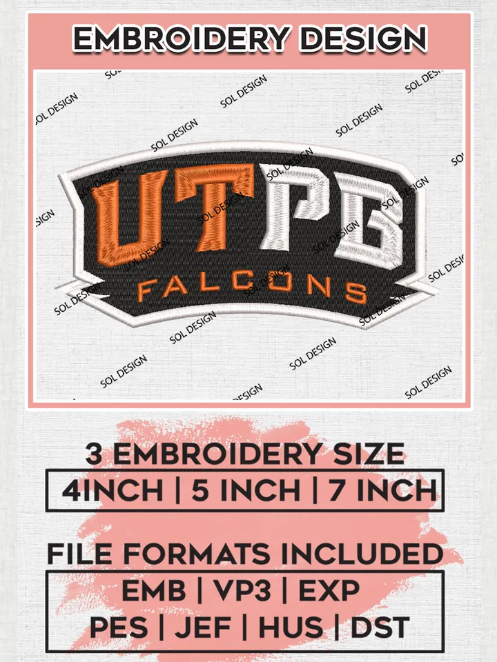 NCAA UTPB Falcons Team Word Logo Embroidery Design Files, NCAA UTPB Falcons Machine Embroidery, NCAA Teams, 3 sizes, NCAA Machine embroidery designs, Digital Download