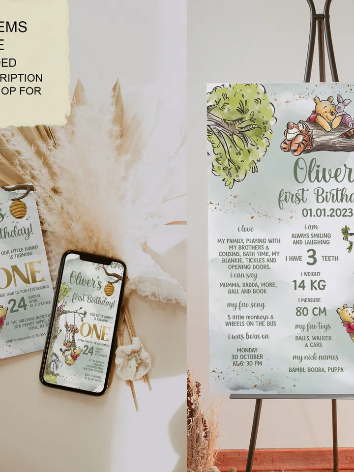 Editable Juice Label Hundred Acre Wood First Birthday party juice label; Winnie the Pooh Party; Classic Pooh Party Birthday ; wp2