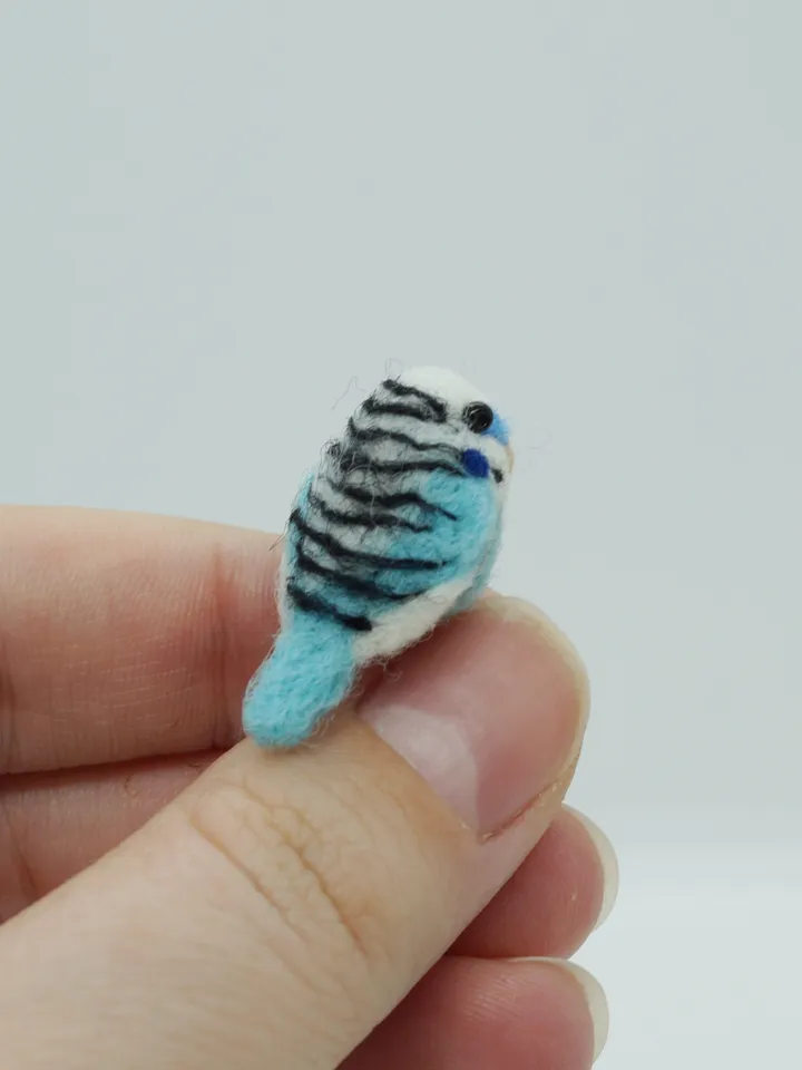 Miniature needle felted turquoise budgie, tiny parakeet, made to order