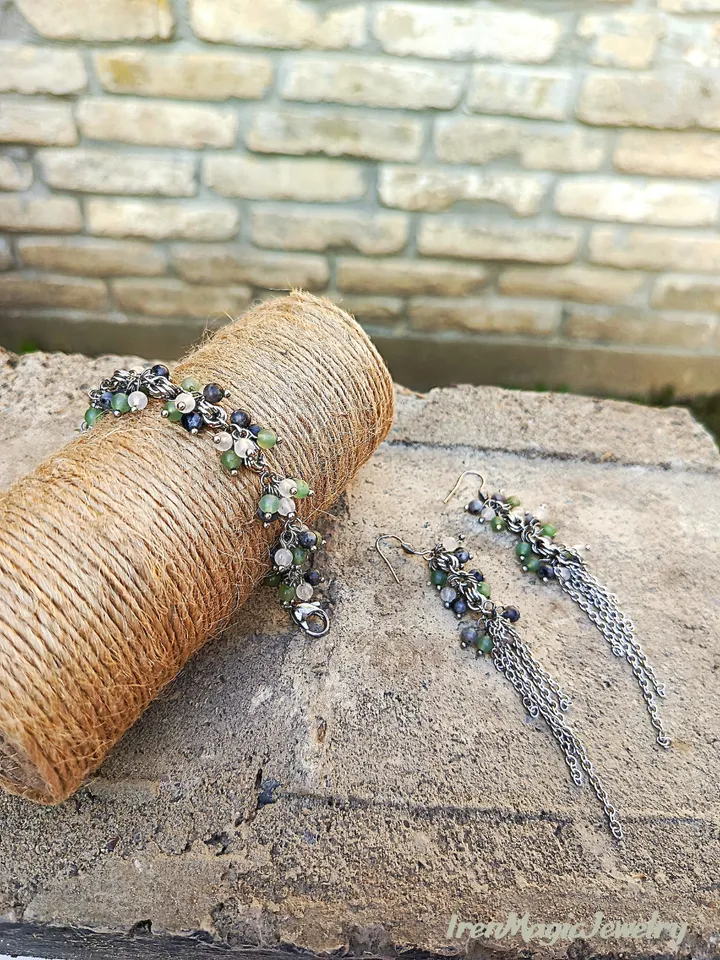 Summer Jewelry Set – Gemstone Bracelet & Earrings in Pastel Tones