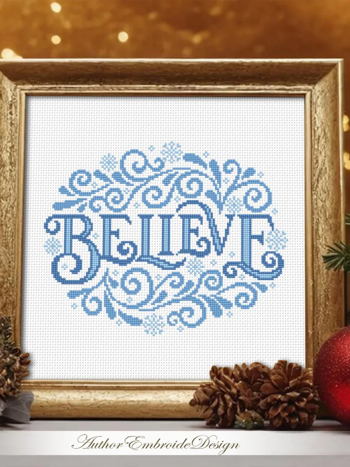Believe christmas cross stitch pattern PDF download Believe cross stitch chart, Christmas pattern digital PDF, Christmas ornament #N158