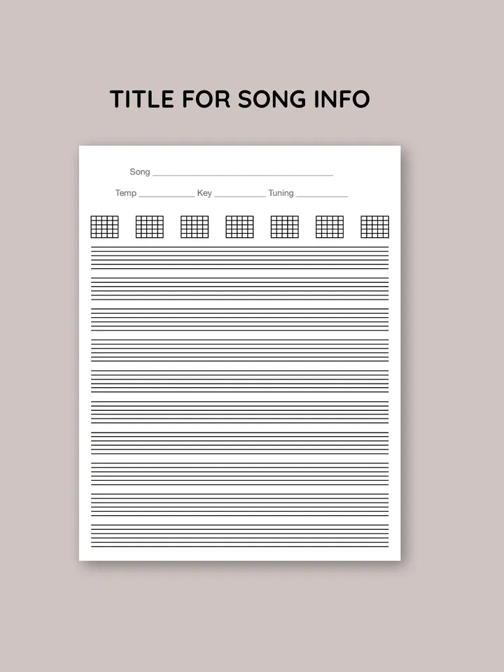 Printable guitar sheet music. Blank music tab sheets for guitar. Downloadable guitar.Blank guitar sheet with chord boxes