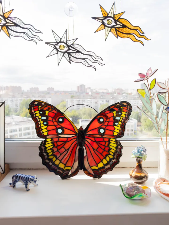 Butterfly Stained Glass, Handmade Glass Art, Window Suncatcher, Wall Hanging Decor