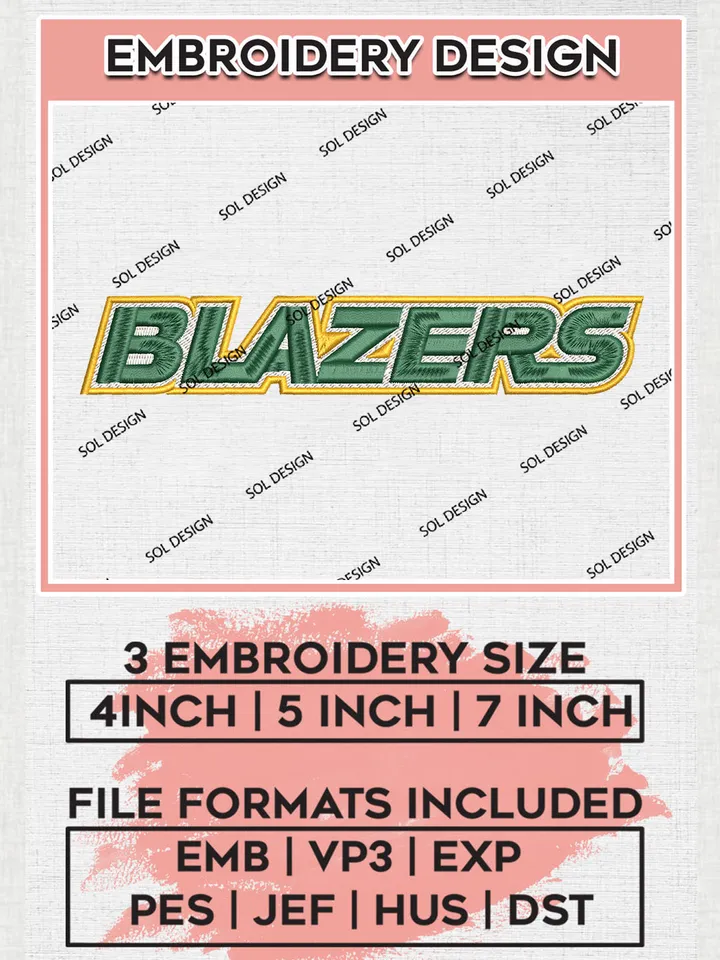 NCAA Blazers College Team Word Logo Embroidery Design Files, NCAA UAB Blazers Machine Embroidery, NCAA Teams, 3 sizes, NCAA Machine embroidery designs, Digital Download