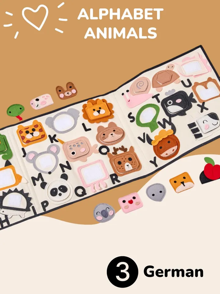 Felt ABC Book for Kids, Animal Alphabet Learning Toy, Educational Quiet Book for Toddlers, Travel-Friendly Montessori Gift, KinderKrama