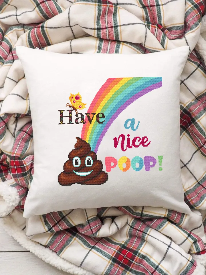 Poop emoji cross stitch pattern PDF download Have a nice poop cross stitch quote, Rainbow pattern digital PDF, Funny cross stitch chart #Q4
