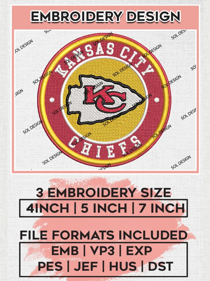 NFL Kansas City Chiefs Circle Logo Embroidery Design Files, NFL Chiefs , NFL Embroidery Designs, NFL Kansas City Chiefs Machine Embroidery Design, Digital Download