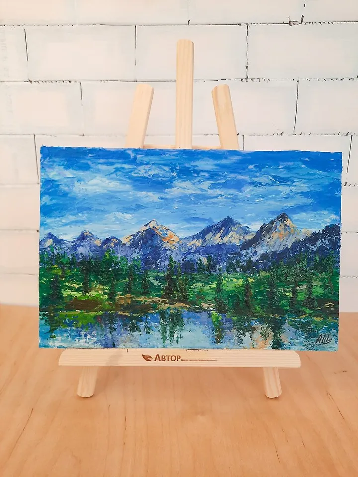 Lake painting Original acrylic painting Mountain landscape Impasto painting