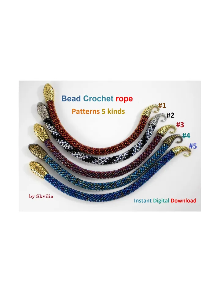Bead Crochet Snake Necklace Bracelet patterns, Rope bead crochet, DIY, bead crocheting, bead jewelery, Instant Download, PDF patterns