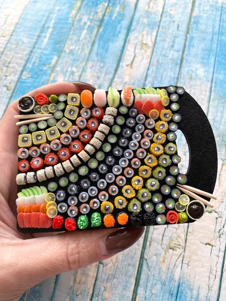 Magnet Miniature Sushi Board with Polymer clay Souvenir