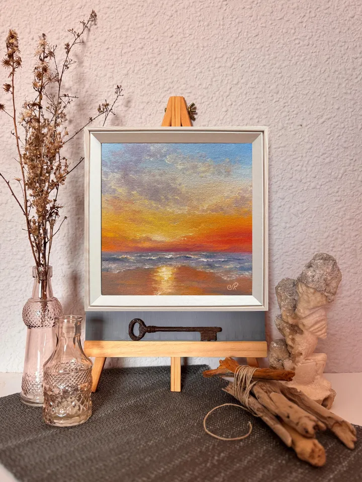 Seascape Original Art Sunset Oil Painting Coast Wall Art Sunrise Painting