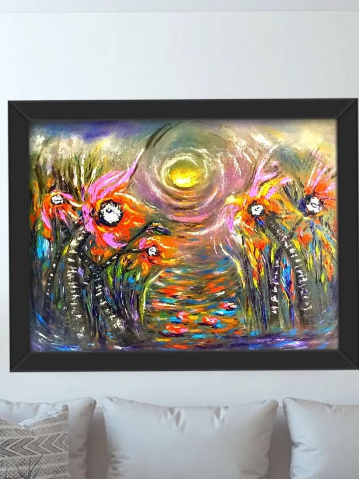 Flowers oil painting,fantasy bright flowers,abstract flowers impasto painting,hand made oil painting,home decoration.