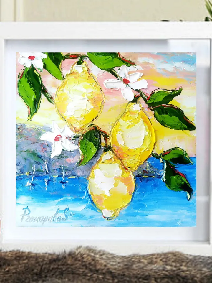 Lemon Painting Italy Original Art Coastal Painting Impasto Oil Painting Seascape Painting Italy Wall Art ArtProkopaloSv