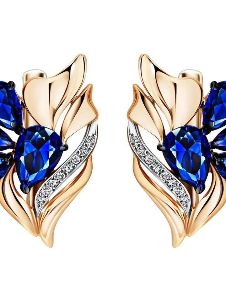 Earrings jewelry silver gold plated 925 samples with corundum, sapphire and cubic zirconia