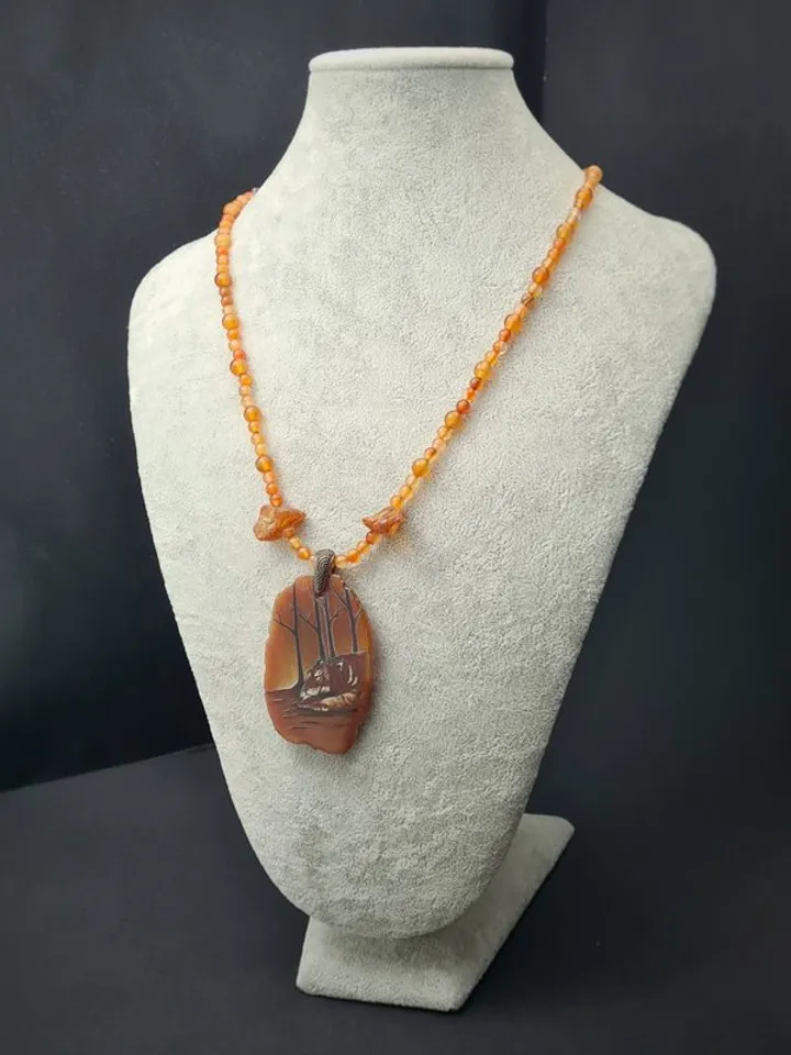 Tiger necklace Agate necklace Real oil painting of tiger Lacquer miniature